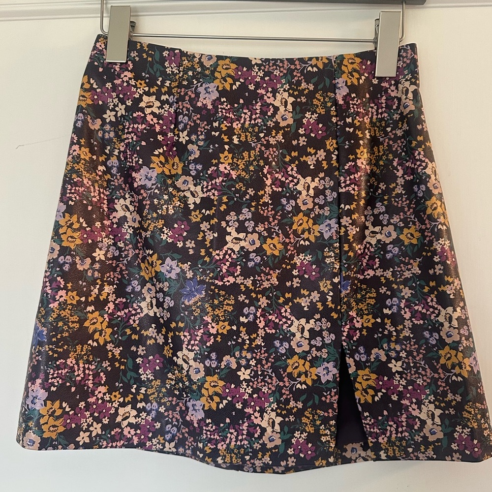 Maeve Leather floral mini skirt